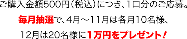 対象商品500円（税込）につき、1口分のご応募