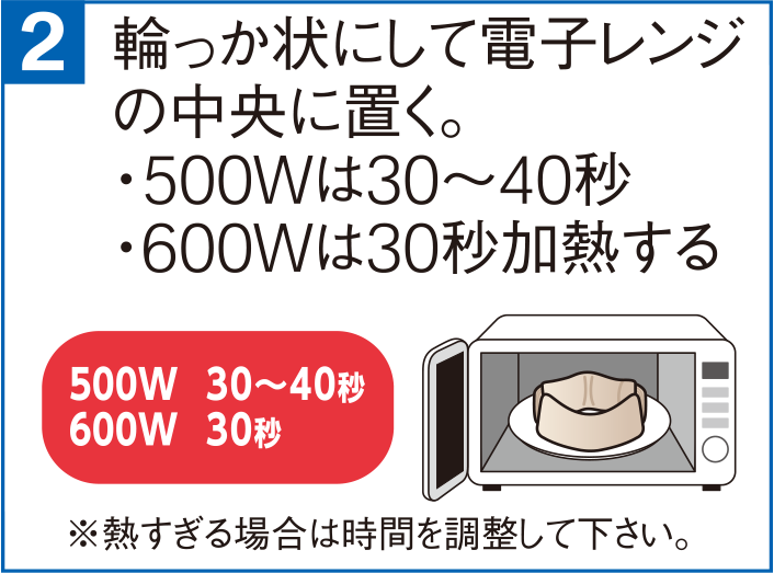 輪っか状にして電子レンジ の中央に置く。